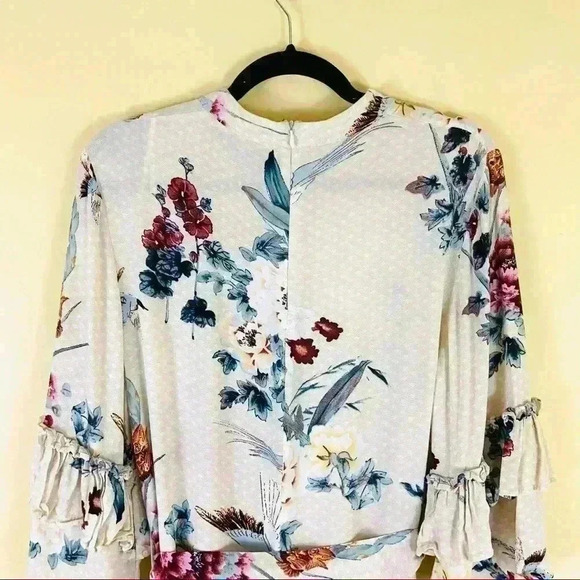 Label Of Love Floral Bird Peasant Ruffle High Neck Tie Waist Mini Dress Size 10 - Picture 10 of 15